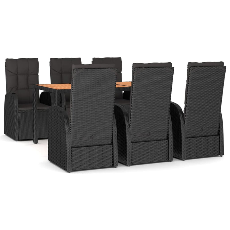 Set mobilier de grădină cu perne, 7 piese, negru, poliratan