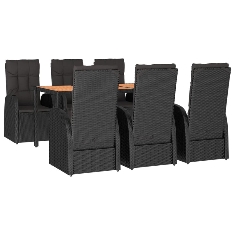 Set mobilier de grădină cu perne, 7 piese, negru, poliratan