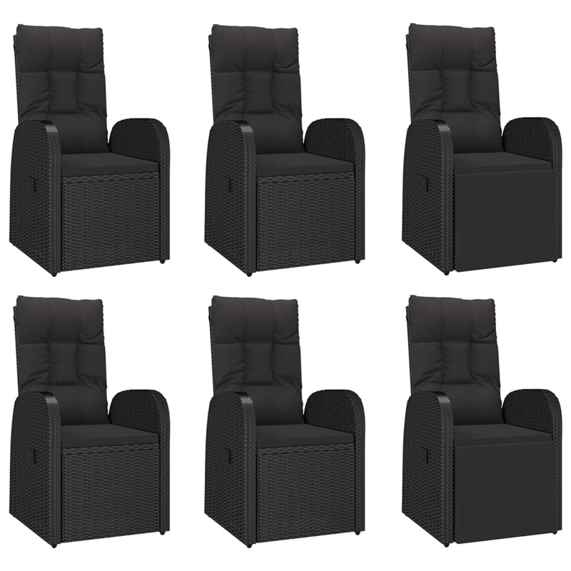 Set mobilier de grădină cu perne, 7 piese, negru, poliratan