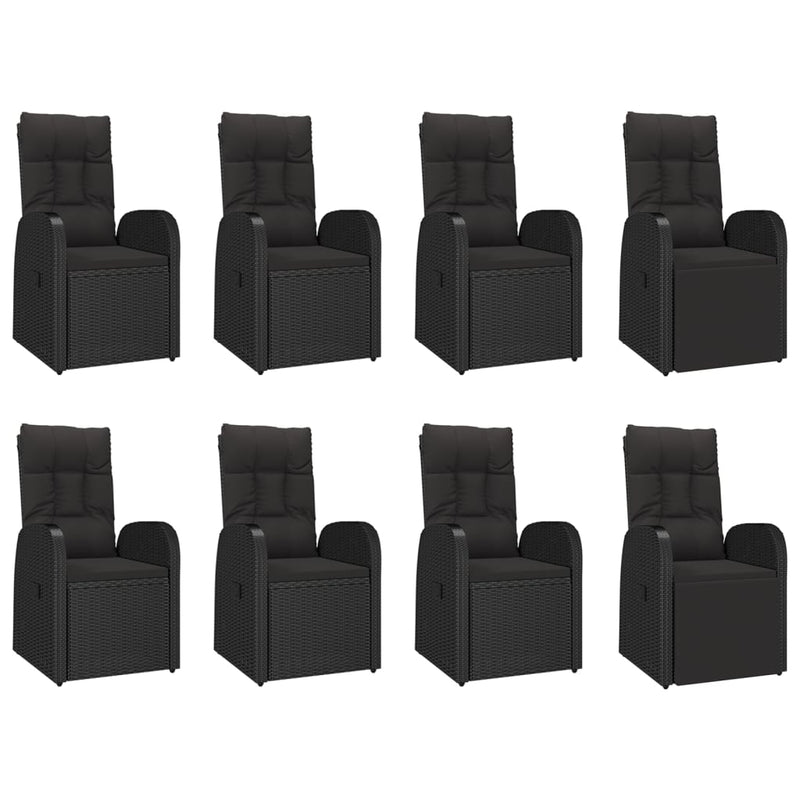 Set mobilier de grădină cu perne, 9 piese, negru, poliratan