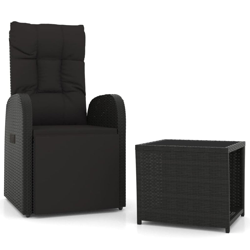 Set șezlonguri grădină, 2 piese, negru, poliratan&oțel