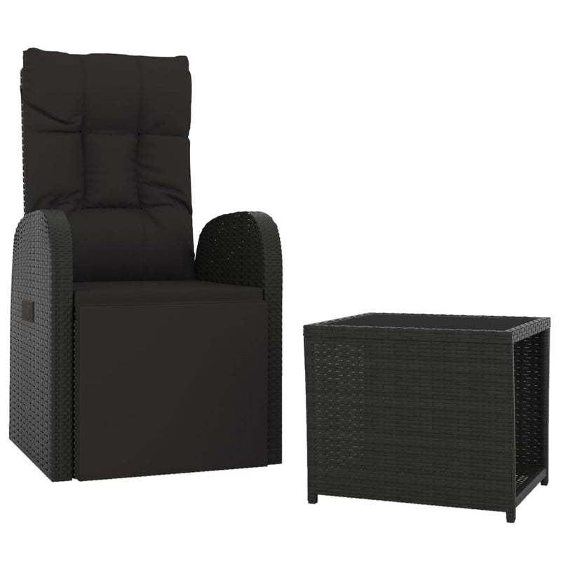 Set șezlonguri grădină, 2 piese, negru, poliratan&oțel