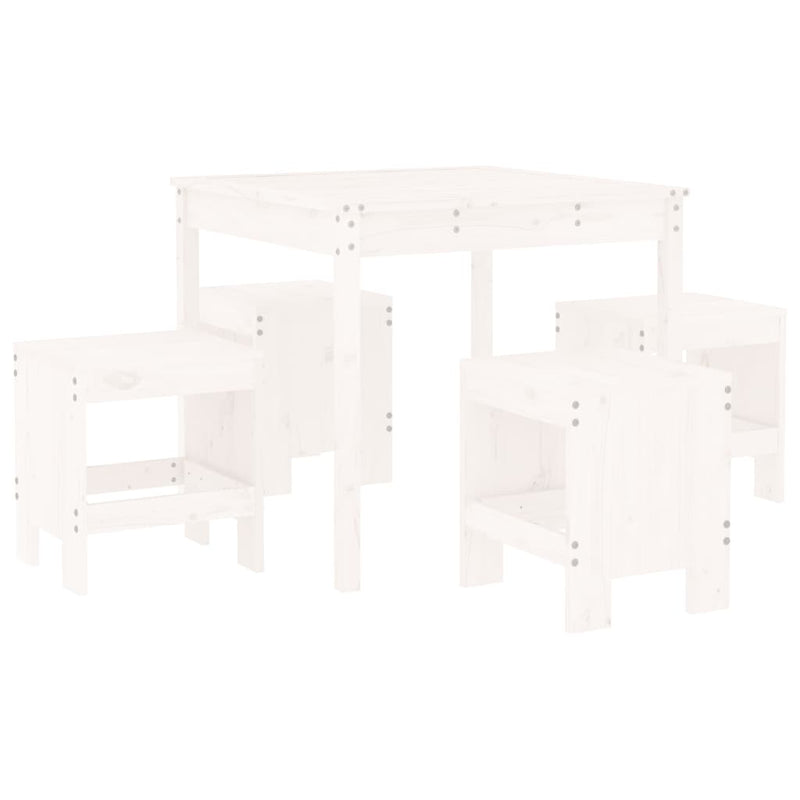 Set de dining pentru grădină, 5 piese, alb, lemn masiv de pin