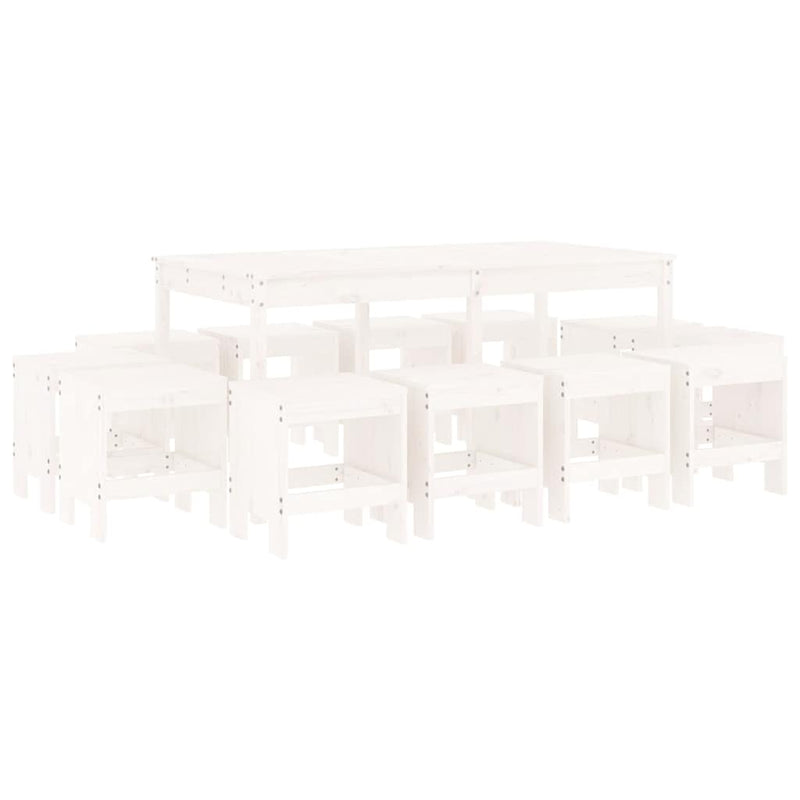 Set mobilier de grădină, 13 piese, alb, lemn masiv de pin