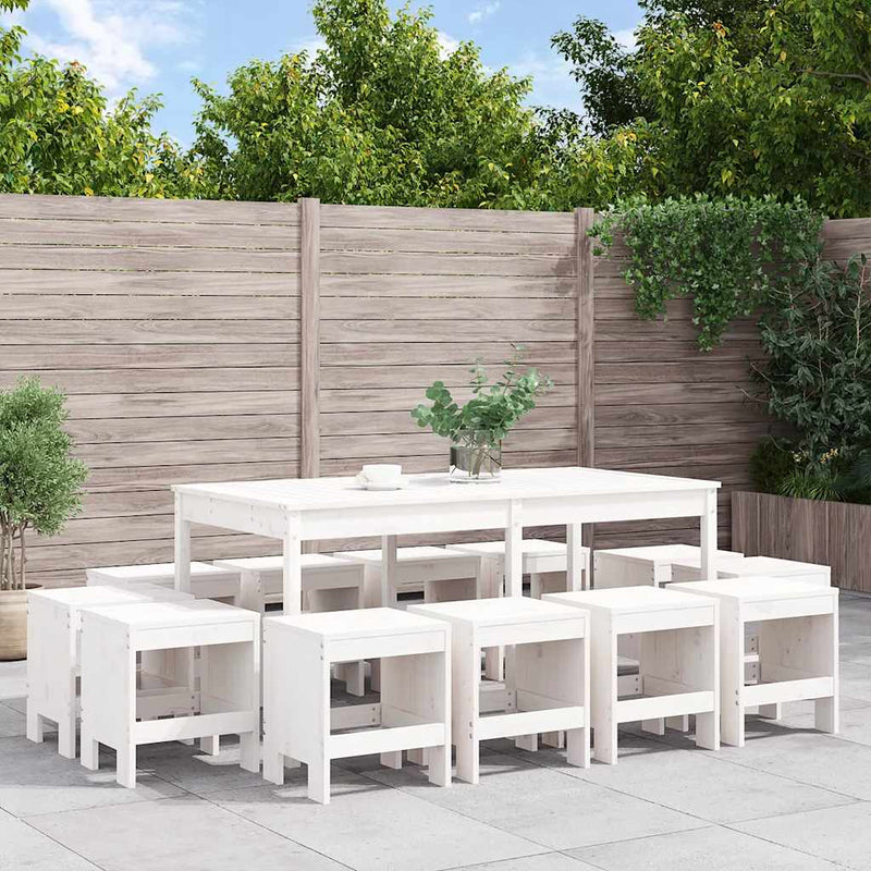 Set mobilier de grădină, 13 piese, alb, lemn masiv de pin