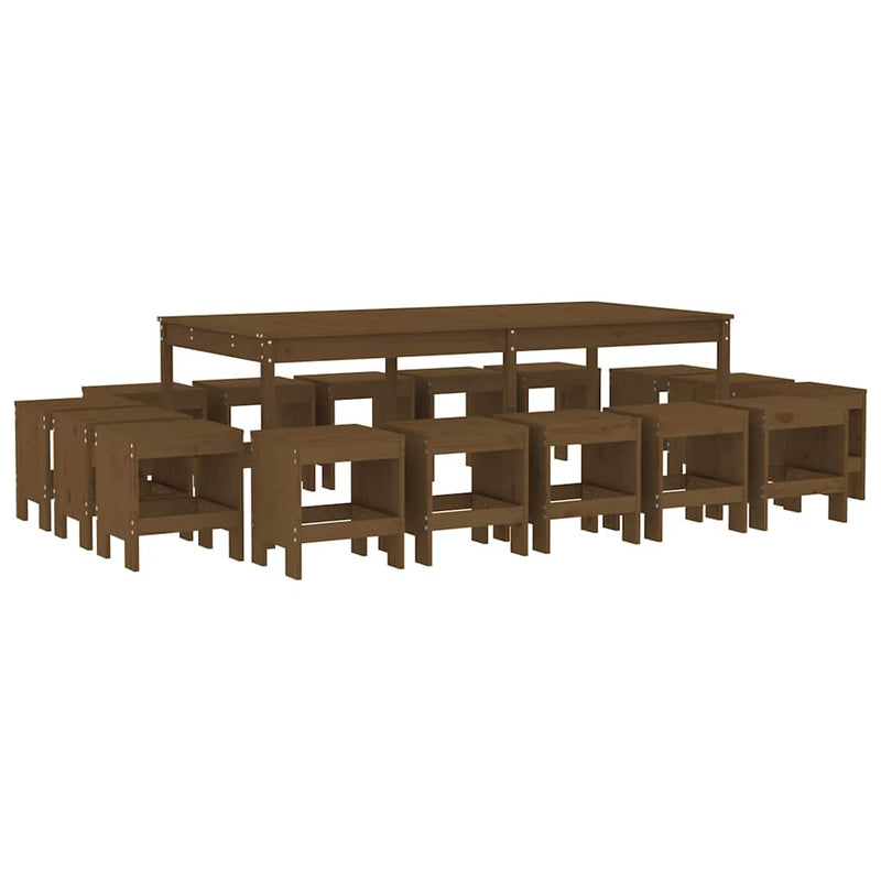 Set mobilier de grădină, 17 piese, maro miere, lemn masiv pin