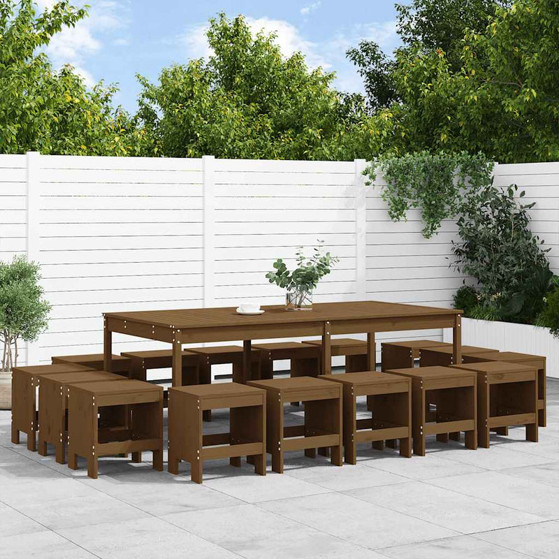 Set mobilier de grădină, 17 piese, maro miere, lemn masiv pin