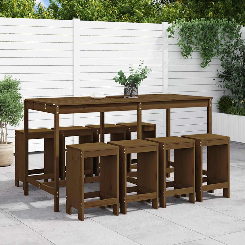 Set mobilier bar de grădină, 9 piese, maro miere lemn masiv pin