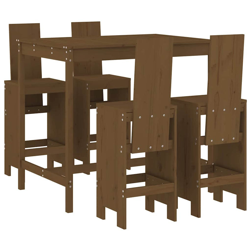 Set mobilier bar de grădină, 5 piese, maro miere lemn masiv pin