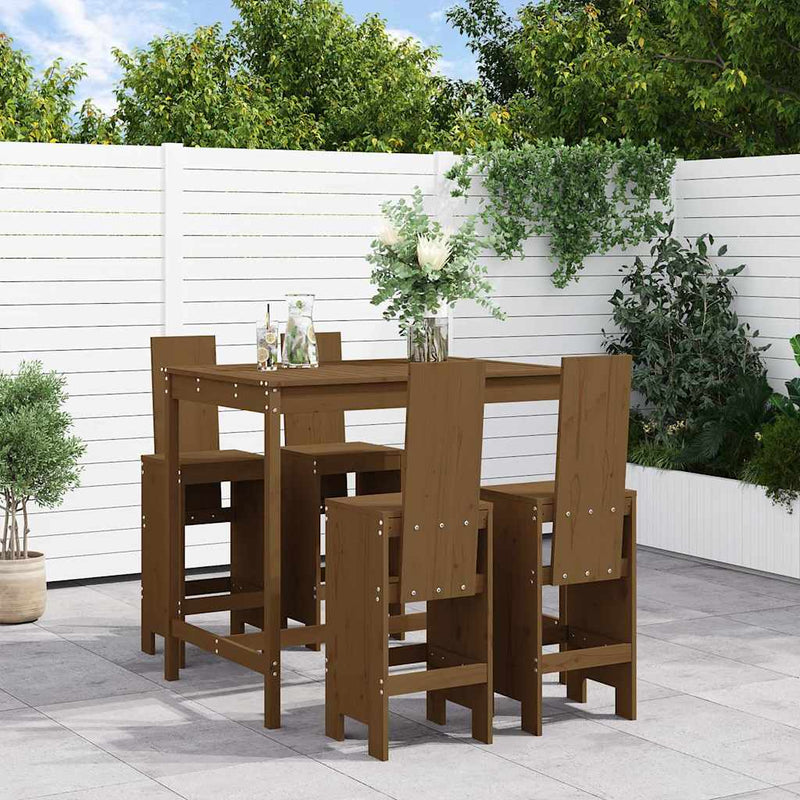 Set mobilier bar de grădină, 5 piese, maro miere lemn masiv pin
