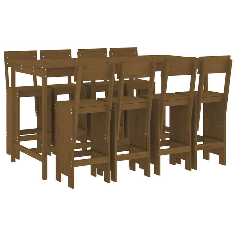 Set mobilier bar de grădină, 9 piese, maro miere lemn masiv pin