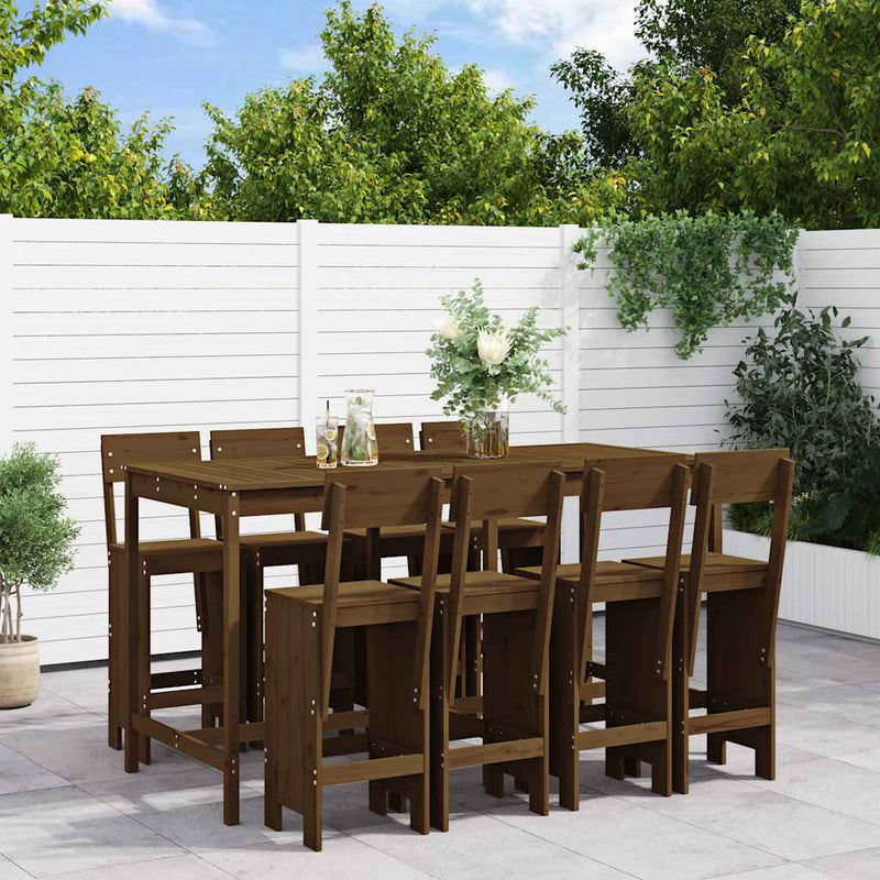 Set mobilier bar de grădină, 9 piese, maro miere lemn masiv pin