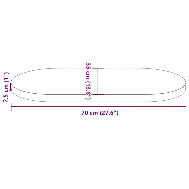 Blat de masă oval din lemn masiv de pin 70x35x2,5 cm