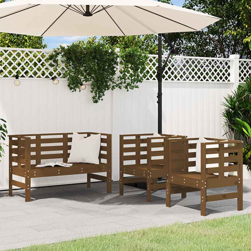 Set mobilier de grădină, 3 piese, maro miere, lemn masiv de pin