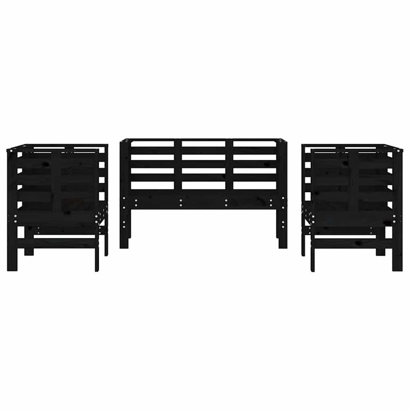 Set mobilier de grădină, 3 piese, negru, lemn masiv pin
