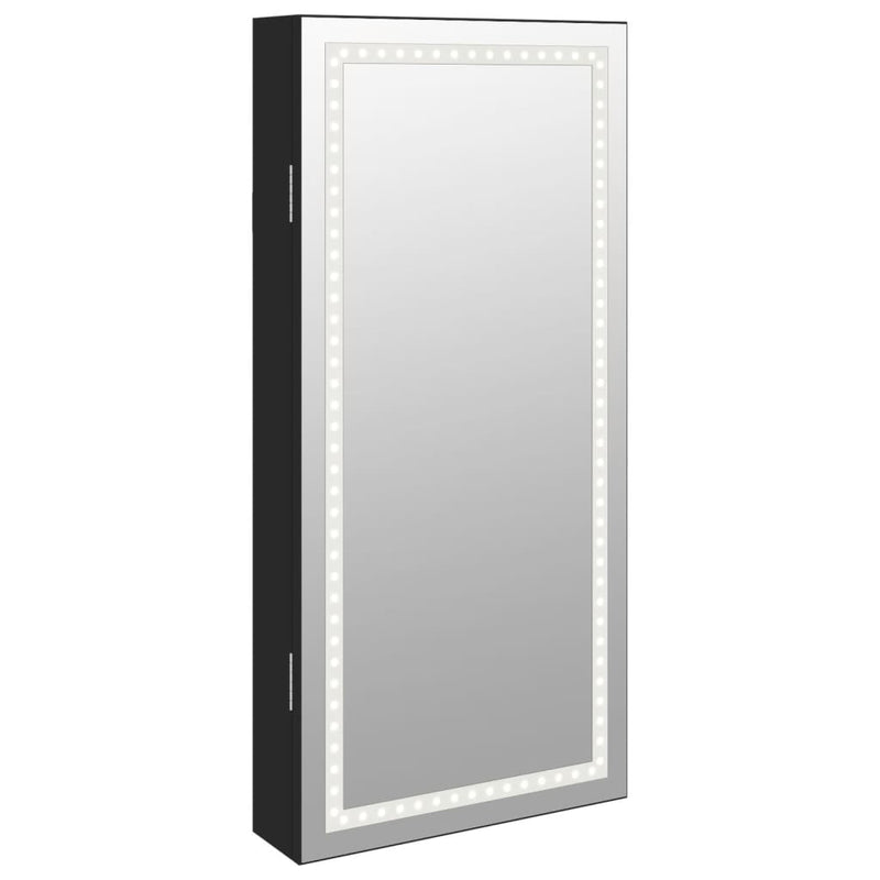 Dulap de bijuterii cu oglindă și lumini LED, de perete, negru