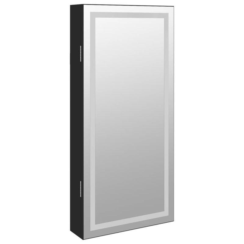 Dulap de bijuterii cu oglindă și lumini LED, de perete, negru
