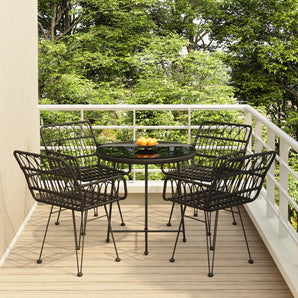 Set mobilier de grădină, 5 piese, negru, poliratan
