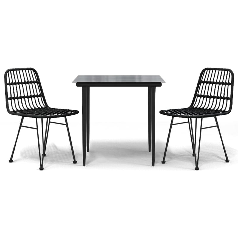 Set mobilier de grădină, 3 piese, negru, poliratan