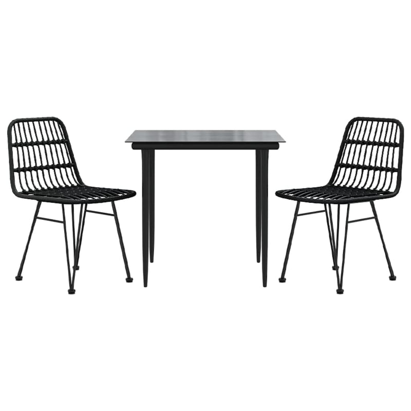 Set mobilier de grădină, 3 piese, negru, poliratan