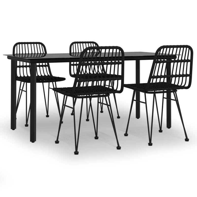 Set mobilier de grădină, 5 piese, negru, poliratan