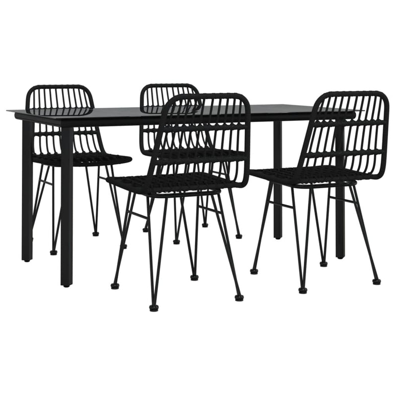 Set mobilier de grădină, 5 piese, negru, poliratan