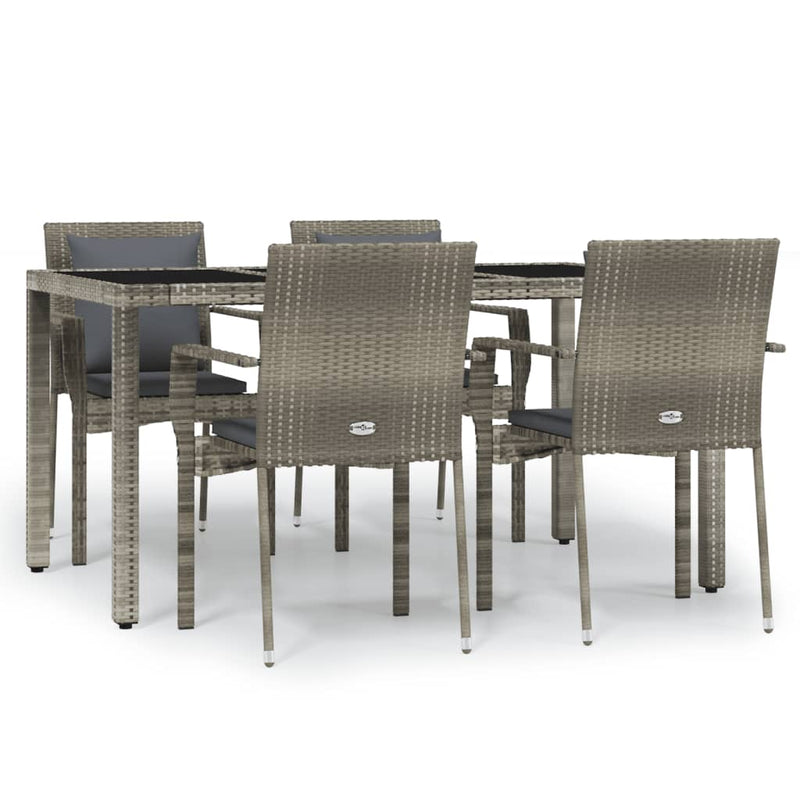 Set mobilier de grădină cu perne, 5 piese, gri, poliratan