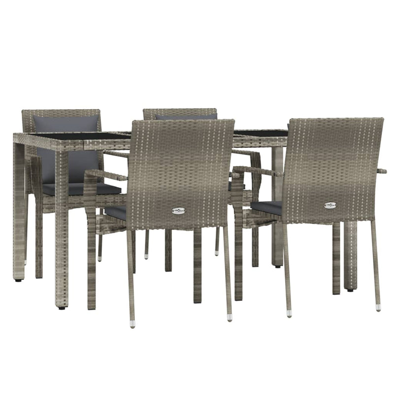 Set mobilier de grădină cu perne, 5 piese, gri, poliratan