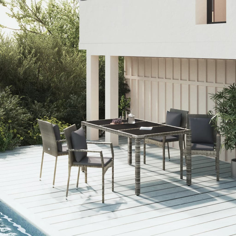 Set mobilier de grădină cu perne, 5 piese, gri, poliratan