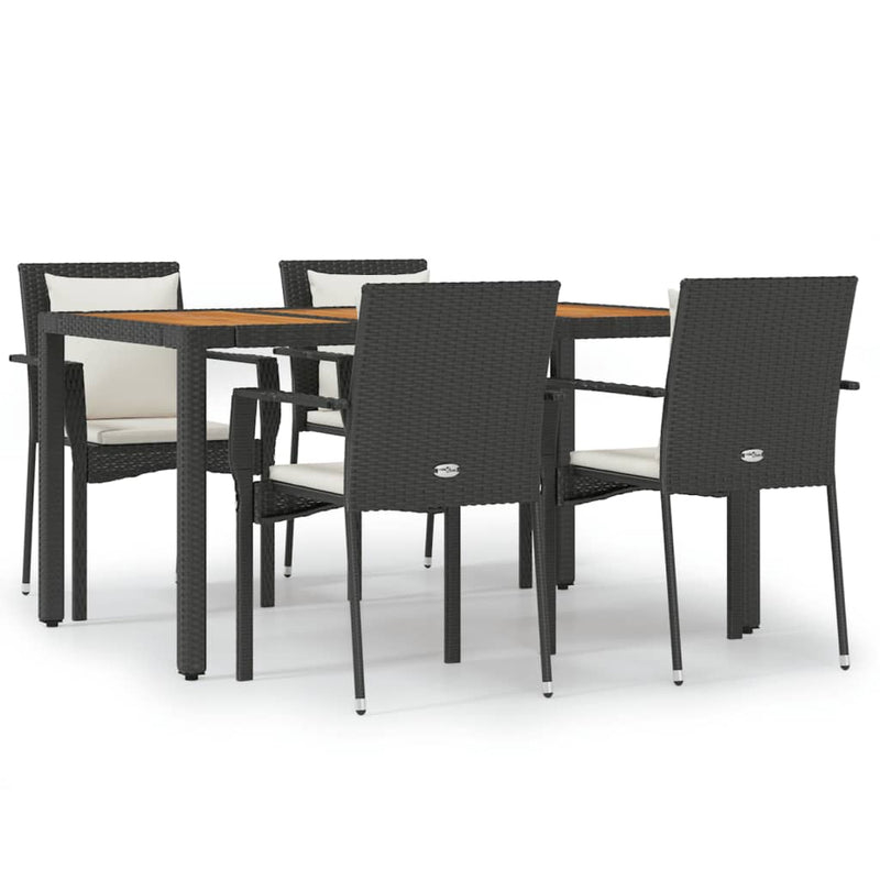 Set mobilier de grădină cu perne, 5 piese, negru, poliratan