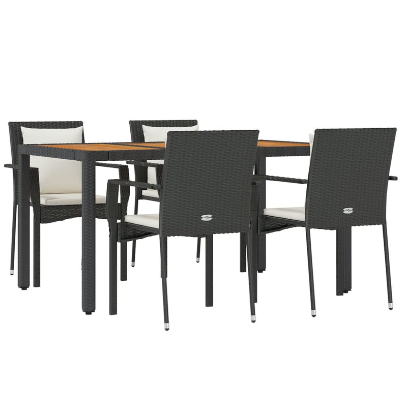 Set mobilier de grădină cu perne, 5 piese, negru, poliratan