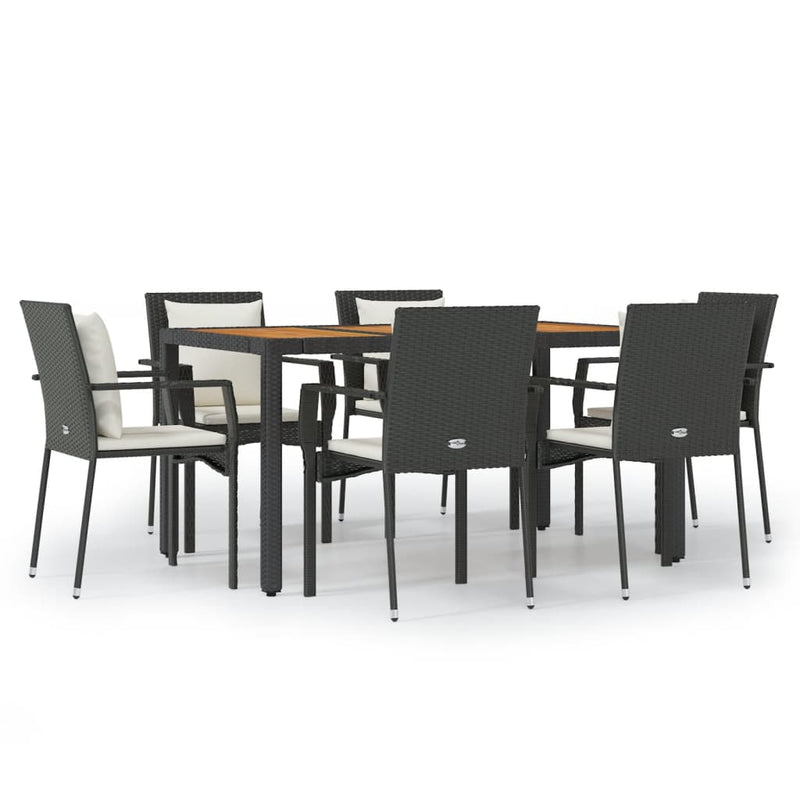 Set mobilier de grădină cu perne, 7 piese, negru, poliratan
