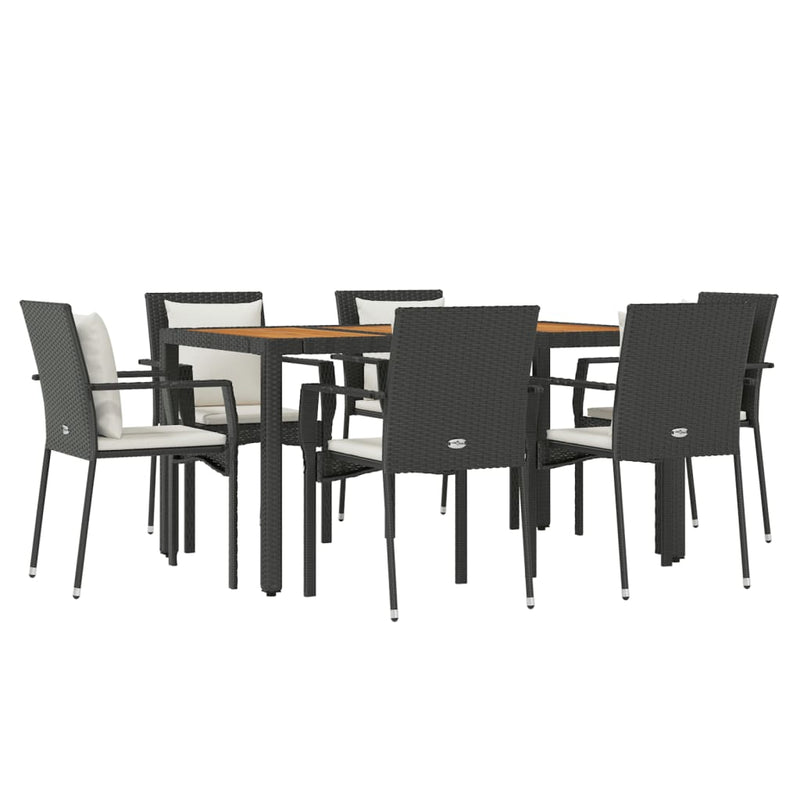 Set mobilier de grădină cu perne, 7 piese, negru, poliratan