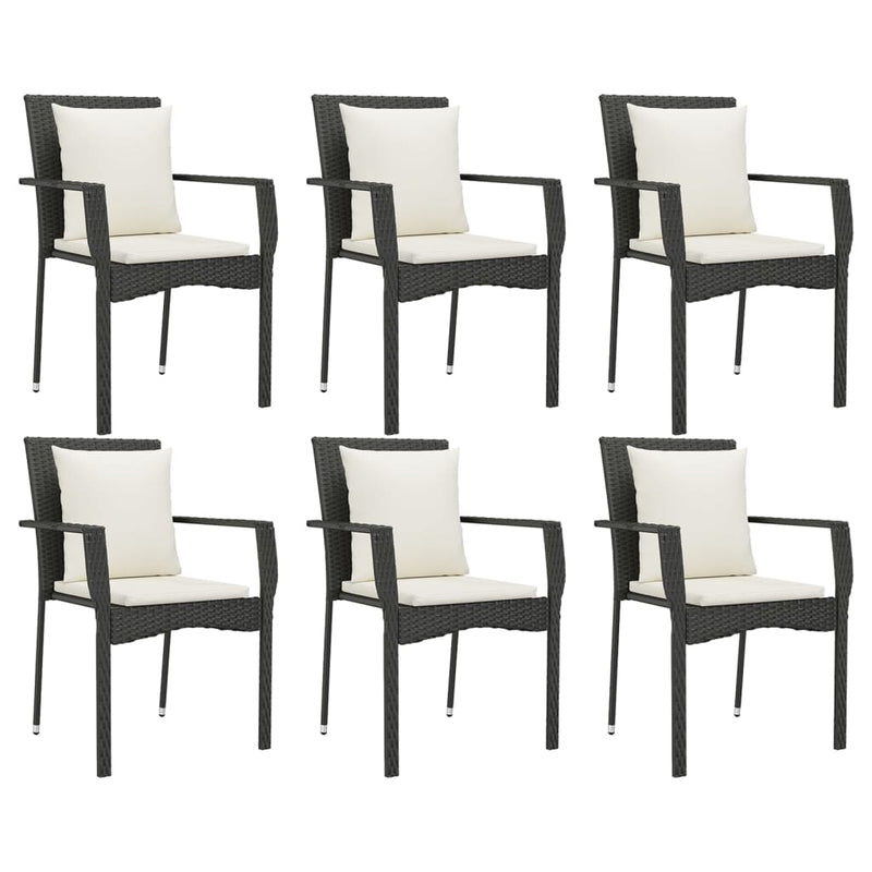 Set mobilier de grădină cu perne, 7 piese, negru, poliratan