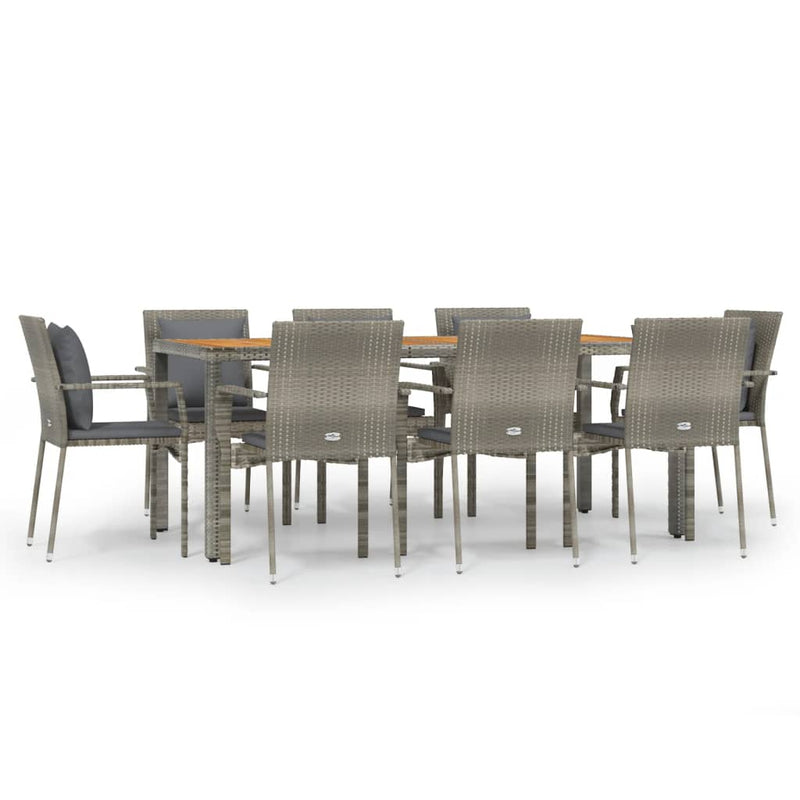 Set mobilier grădină cu perne, 9 piese, gri, poliratan