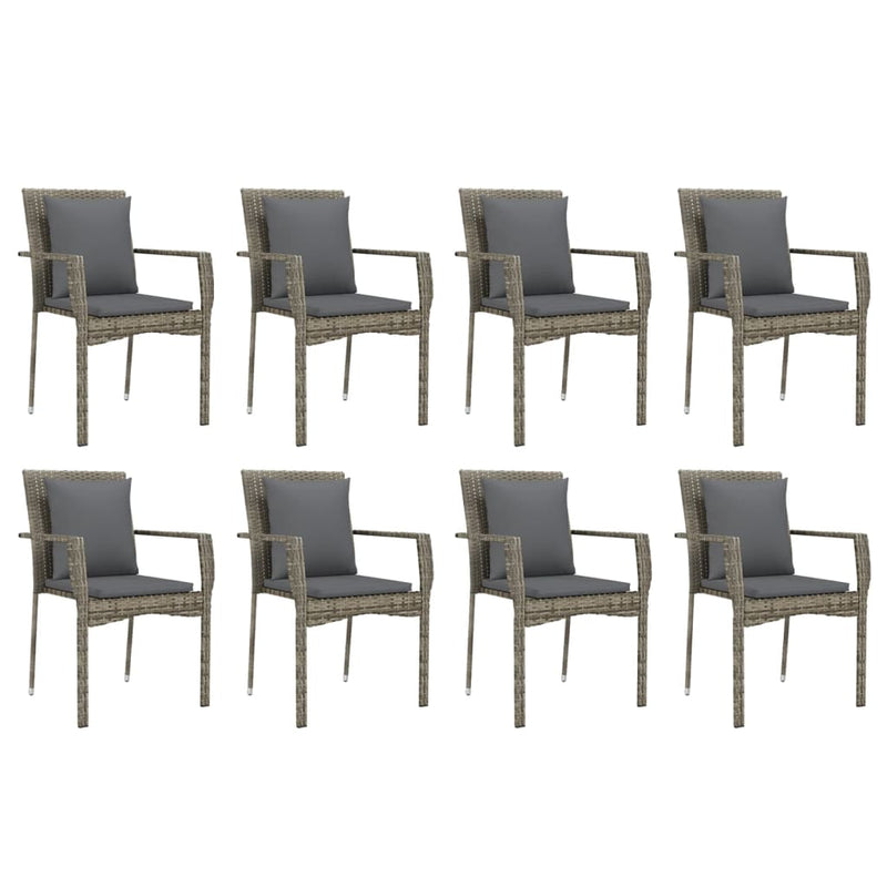 Set mobilier grădină cu perne, 9 piese, gri, poliratan