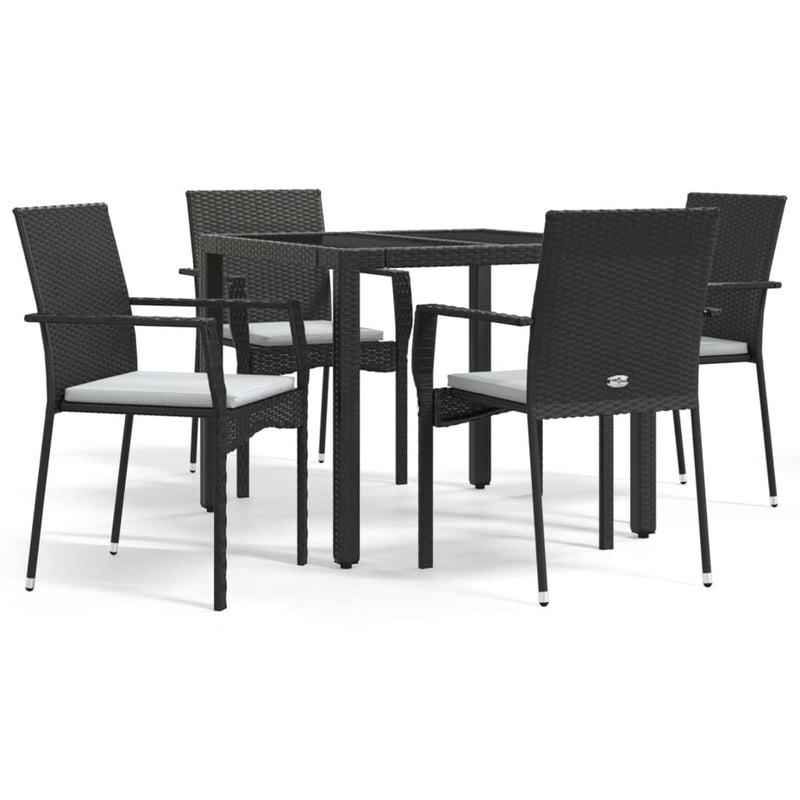 Set mobilier de grădină cu perne, 5 piese, negru, poliratan