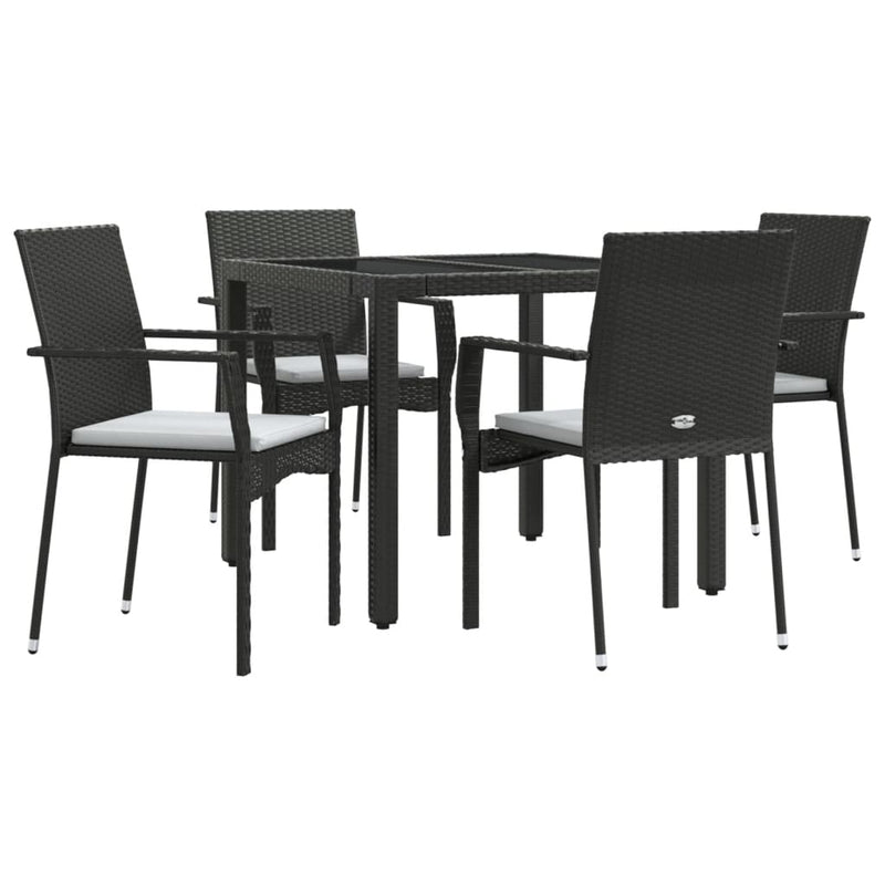 Set mobilier de grădină cu perne, 5 piese, negru, poliratan
