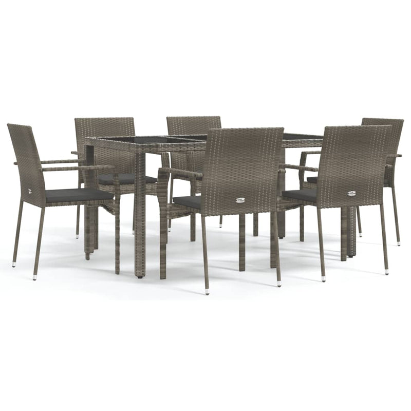 Set mobilier de grădină cu perne, 7 piese, gri, poliratan