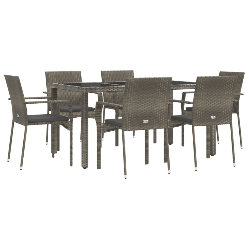 Set mobilier de grădină cu perne, 7 piese, gri, poliratan