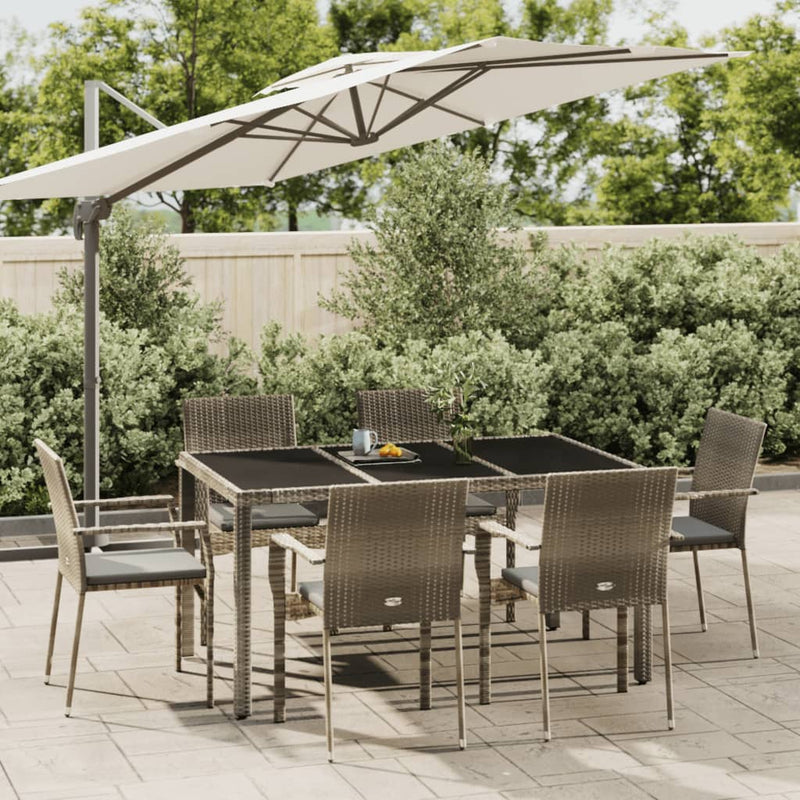 Set mobilier de grădină cu perne, 7 piese, gri, poliratan