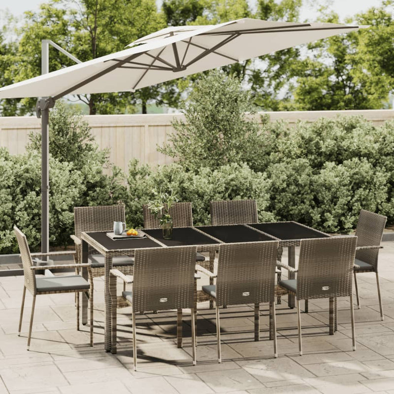 Set mobilier grădină cu perne, 9 piese, gri, poliratan