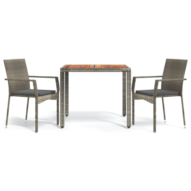 Set mobilier de grădină cu perne, 3 piese, gri, poliratan