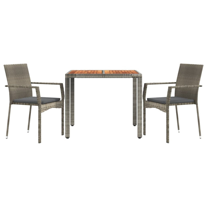 Set mobilier de grădină cu perne, 3 piese, gri, poliratan