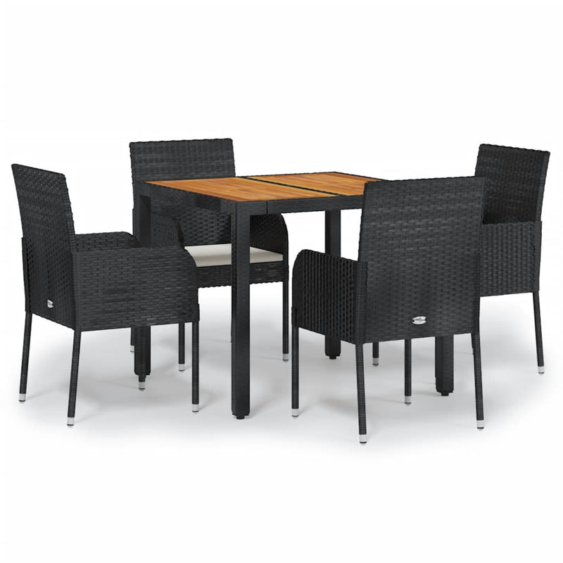 Set mobilier de grădină cu perne, 5 piese, negru, poliratan