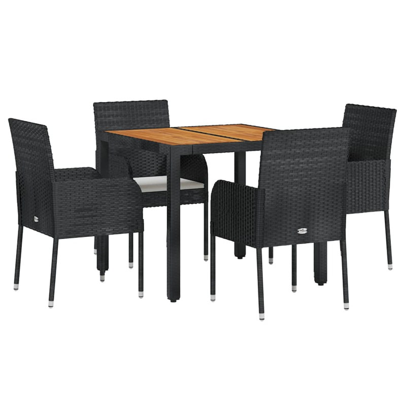 Set mobilier de grădină cu perne, 5 piese, negru, poliratan