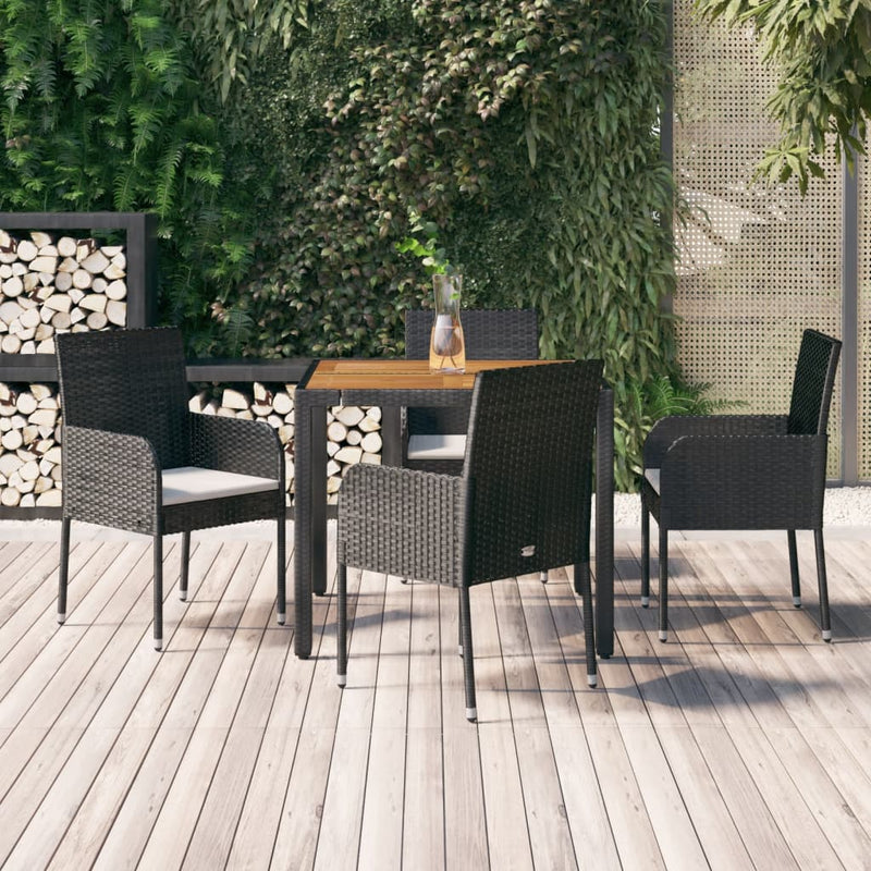 Set mobilier de grădină cu perne, 5 piese, negru, poliratan