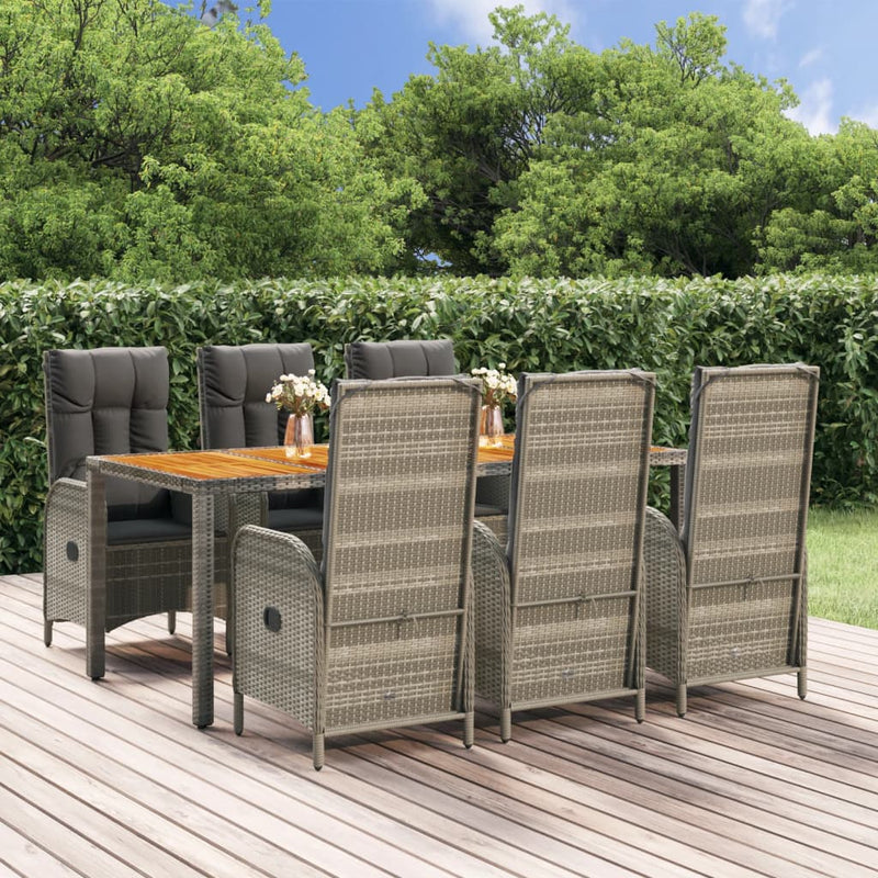 Set mobilier de grădină cu perne, 7 piese, gri, poliratan