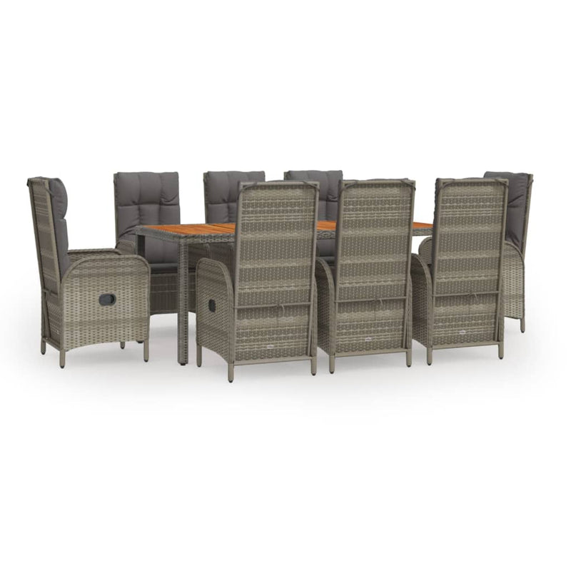 Set mobilier grădină cu perne, 9 piese, gri, poliratan