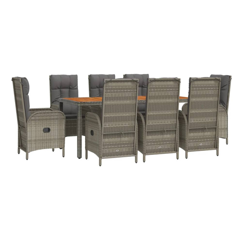Set mobilier grădină cu perne, 9 piese, gri, poliratan